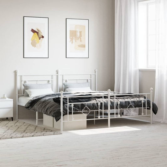Metal Bed Frame without Mattress with Footboard White 183x213cm
