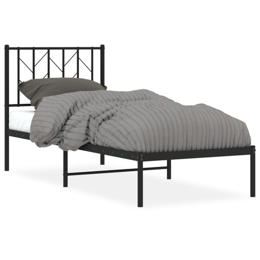 Metal Bed Frame without Mattress with Headboard Black 75x190cm