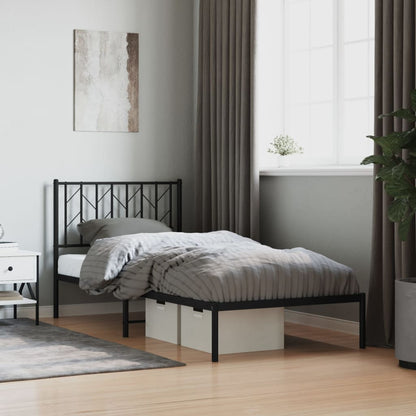 Metal Bed Frame without Mattress with Headboard Black 90x190cm