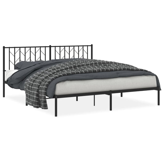Metal Bed Frame without Mattress with Headboard Black 183x213cm
