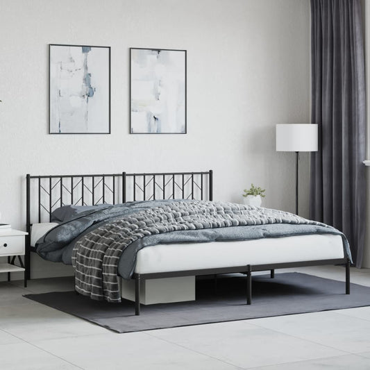 Metal Bed Frame without Mattress with Headboard Black 183x213cm