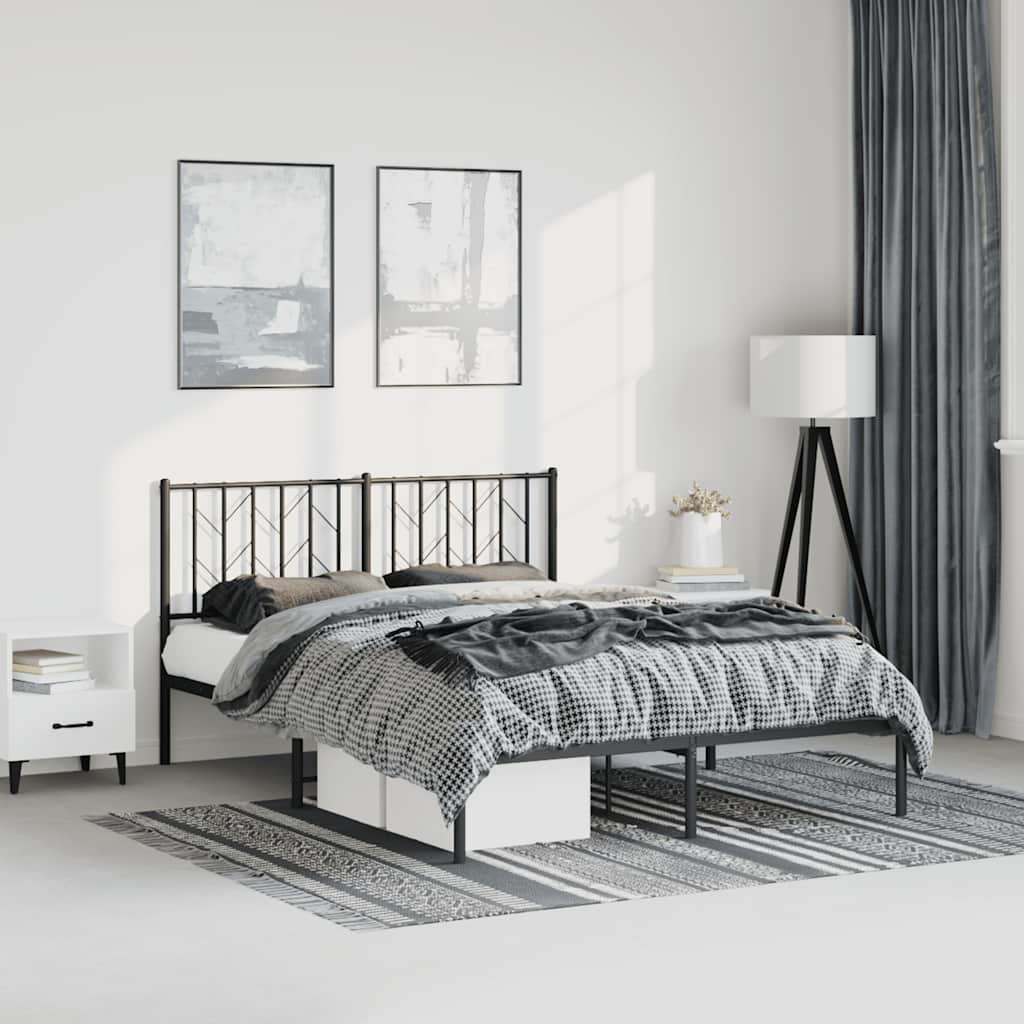 Metal Bed Frame without Mattress with Headboard Black 76"x79.9"