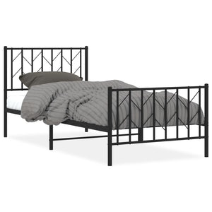 Metal Bed Frame with Headboard and Footboard Black 90x190 cm Single