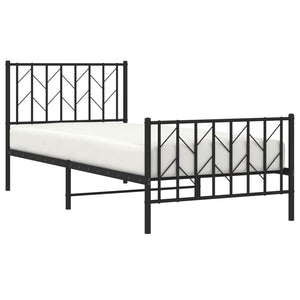 Metal Bed Frame with Headboard and Footboard Black 90x190 cm Single