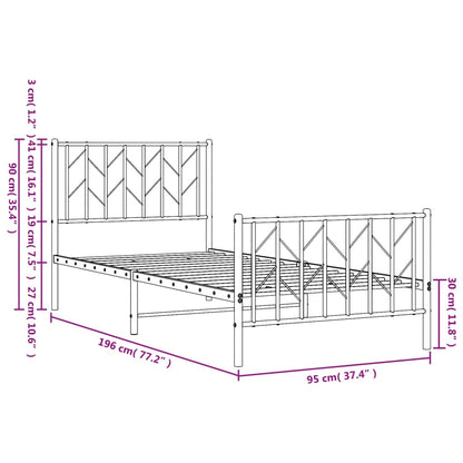 Metal Bed Frame without Mattress with Footboard Black 90x190cm