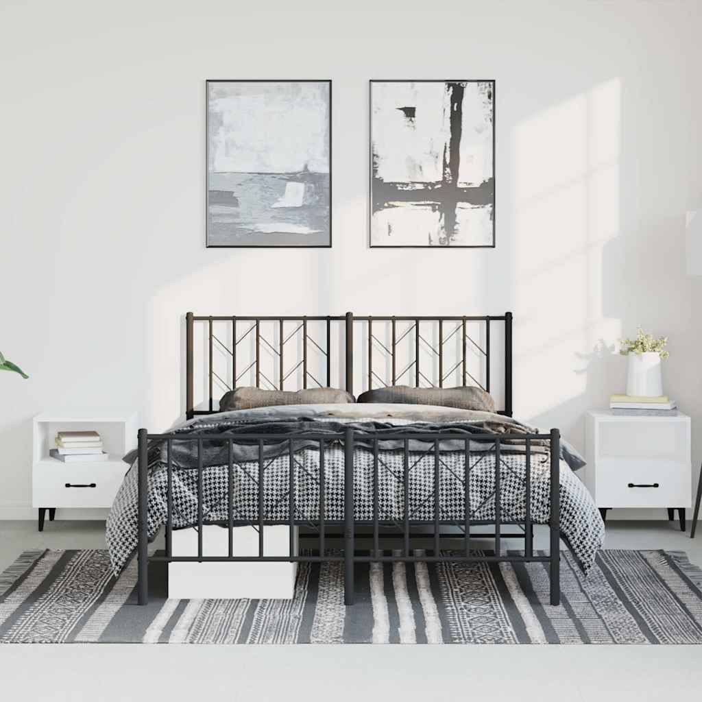 vidaXL Bed Frame Black Powder-Coated Steel King Size Bed Frame