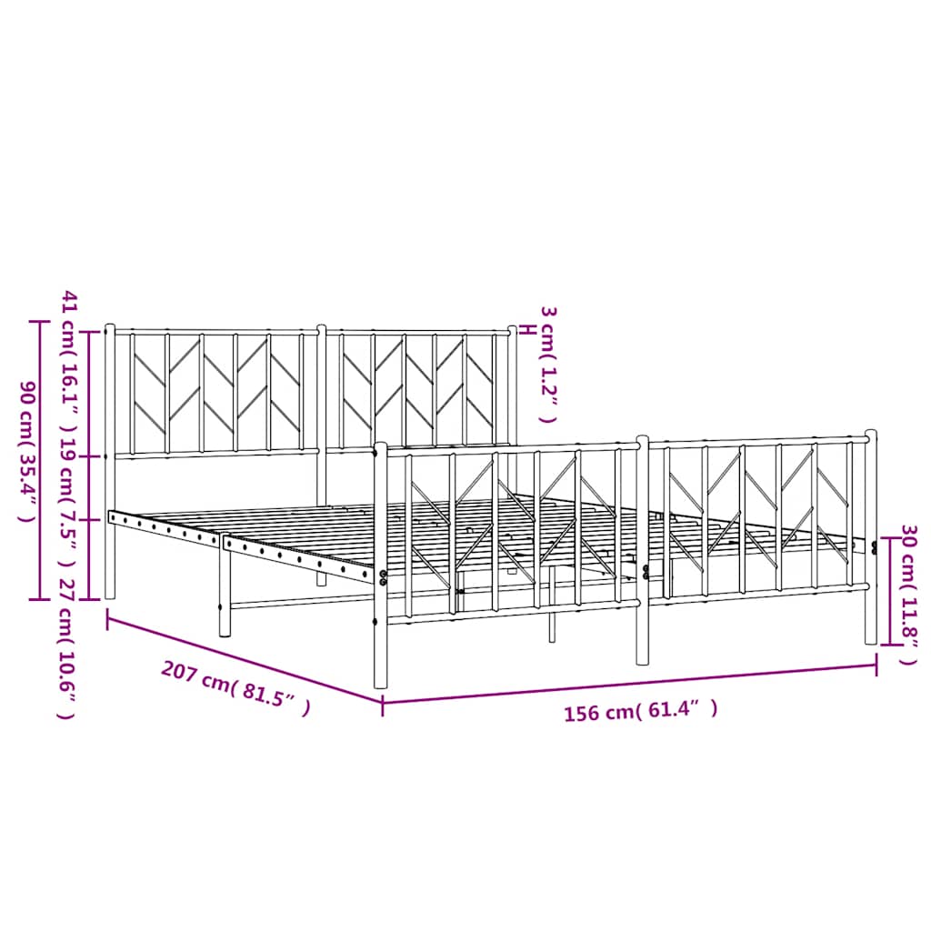 vidaXL Bed Frame Black Powder-Coated Steel King Size Bed Frame