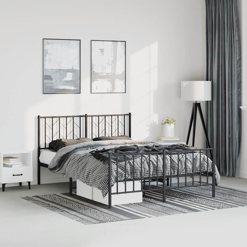 vidaXL Bed Frame Black Powder-Coated Steel King Size Bed Frame