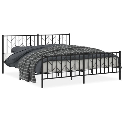 Metal Bed Frame without Mattress with Footboard Black 183x213cm