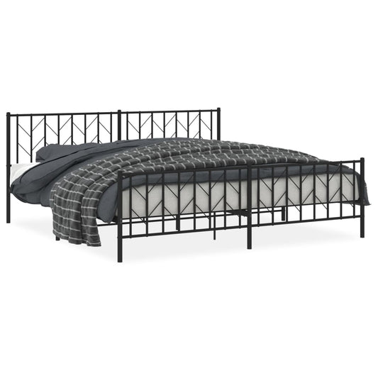 Metal Bed Frame without Mattress with Footboard Black 200x200cm
