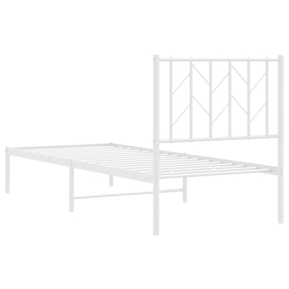 Metal Bed Frame without Mattress with Headboard White 75x190cm