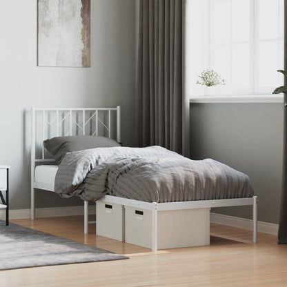 Metal Bed Frame without Mattress with Headboard White 75x190cm
