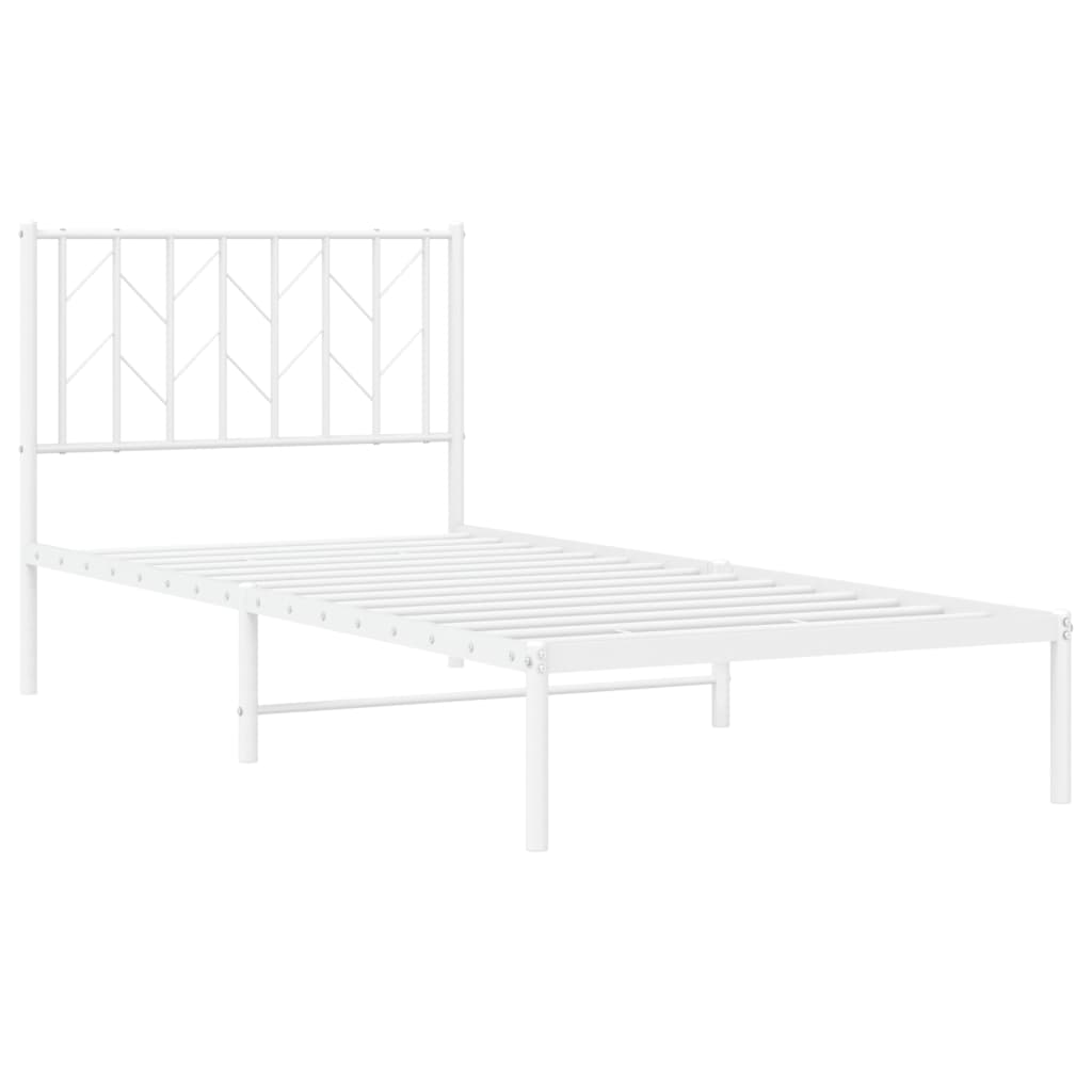 Metal Bed Frame without Mattress with Headboard White 90x190cm