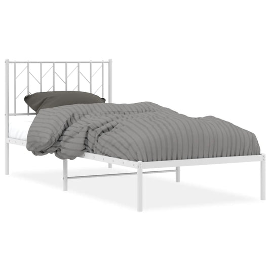Metal Bed Frame without Mattress with Headboard White 90x200cm