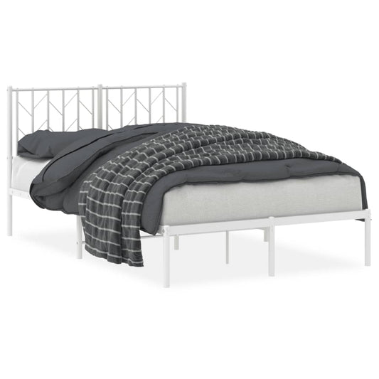 Metal Bed Frame without Mattress with Headboard White 120x190cm