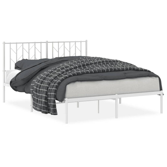 Metal Bed Frame without Mattress with Headboard White 140x200cm