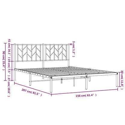 Metal Bed Frame without Mattress with Headboard White 150x200cm