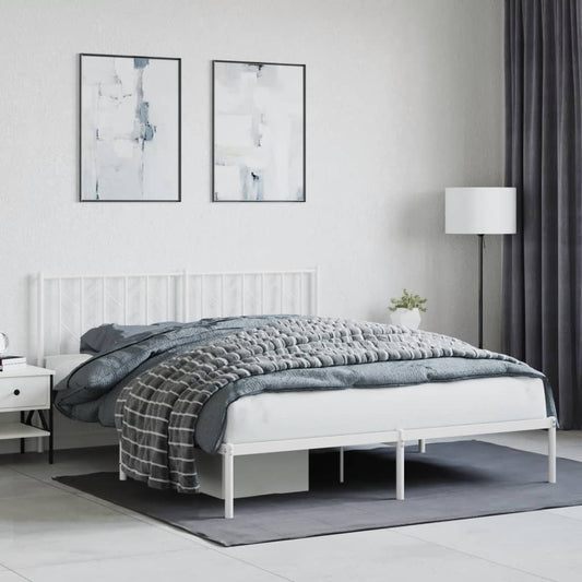 Metal Bed Frame without Mattress with Headboard White 160x200cm