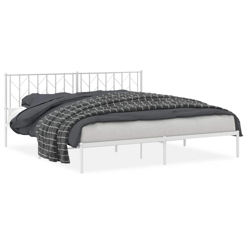 Metal Bed Frame without Mattress with Headboard White 193x203cm