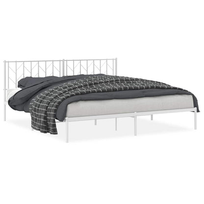 Metal Bed Frame without Mattress with Headboard White 193x203cm