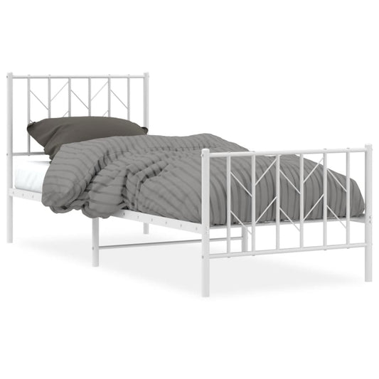 Metal Bed Frame without Mattress with Footboard White 80x200cm