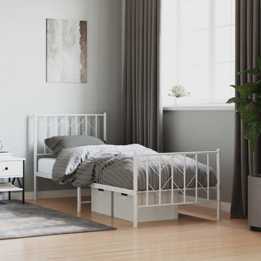 Metal Bed Frame without Mattress with Footboard White 80x200cm