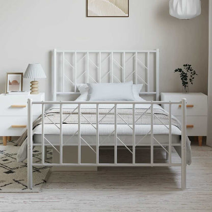 Metal Bed Frame without Mattress with Footboard White 100x200cm