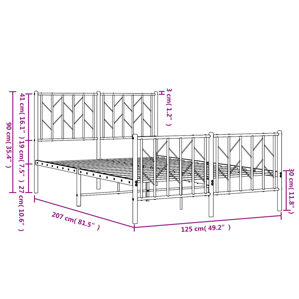 Metal Bed Frame without Mattress with Footboard White 120x200cm