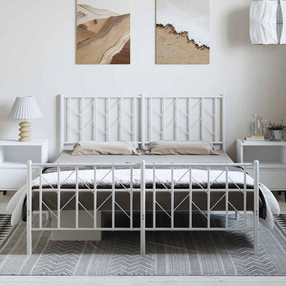 Metal Bed Frame without Mattress with Footboard White 150x200cm