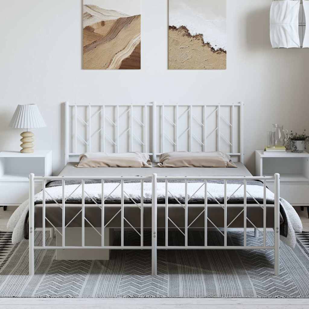 Metal Bed Frame without Mattress with Footboard White 76"x79.9"