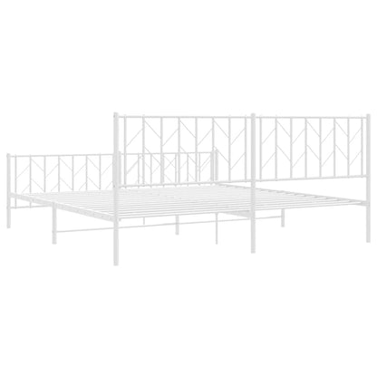 Metal Bed Frame without Mattress with Footboard White 76"x79.9"
