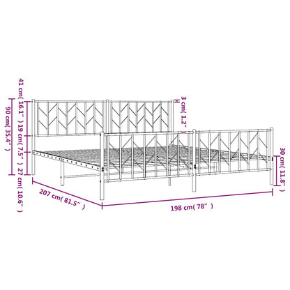 Metal Bed Frame without Mattress with Footboard White 76"x79.9"