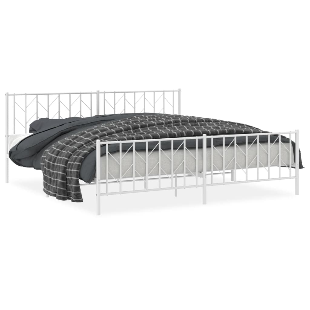 Metal Bed Frame without Mattress with Footboard White 200x200cm