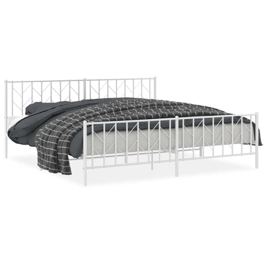 Metal Bed Frame without Mattress with Footboard White 200x200cm