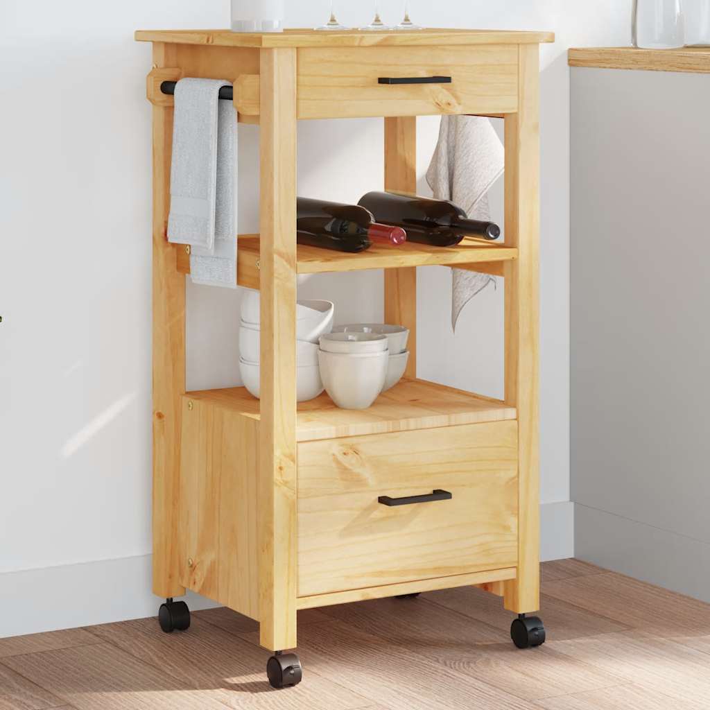 Kitchen Trolley MONZA 18.9"x15.7"x34.8" Solid Wood Pine