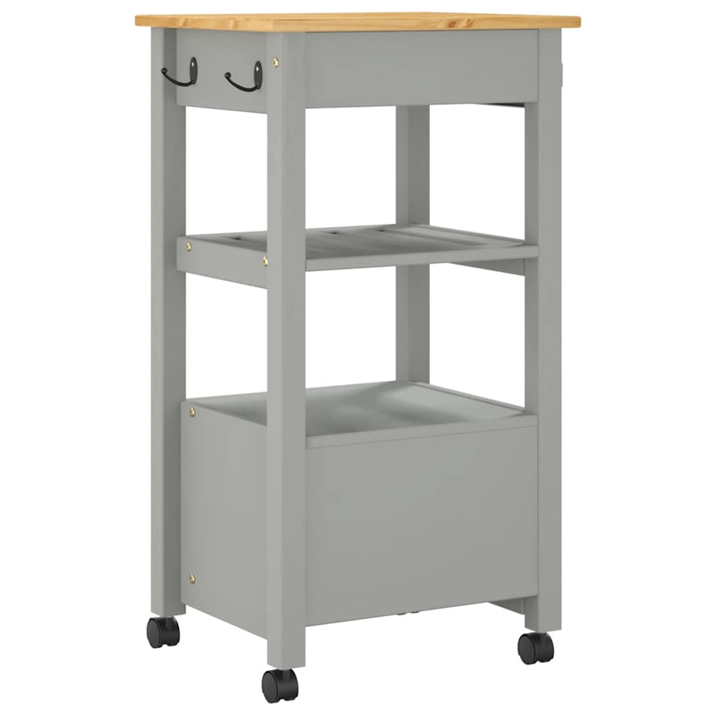 Kitchen Trolley MONZA 18.9"x15.7"x34.8" Solid Wood Pine