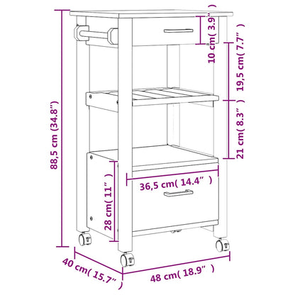 vidaXL Kitchen Trolley MONZA 18.9"x15.7"x34.8" Solid Wood Pine