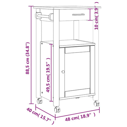 Kitchen Trolley MONZA 18.9"x15.7"x34.8" Solid Wood Pine
