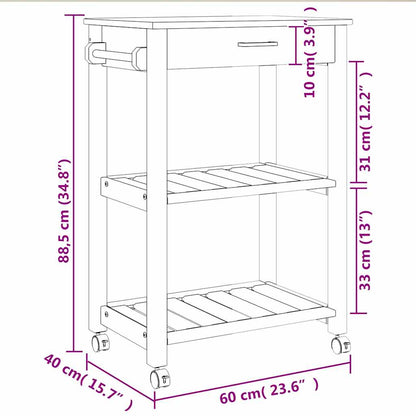 Kitchen Trolley MONZA 23.6"x15.7"x34.8" Solid Wood Pine