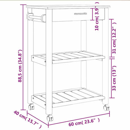 Kitchen Trolley "MONZA" 60x40x88,5 cm Solid Wood Pine