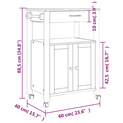 Kitchen Trolley "MONZA" 60x40x88,5 cm Solid Wood Pine