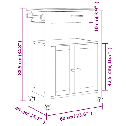 Kitchen Trolley MONZA 23.6"x15.7"x34.8" Solid Wood Pine