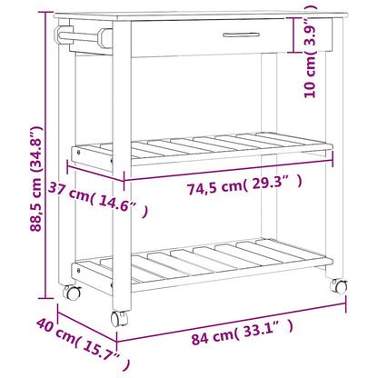 Kitchen Trolley "MONZA" 84x40x88,5 cm Solid Wood Pine