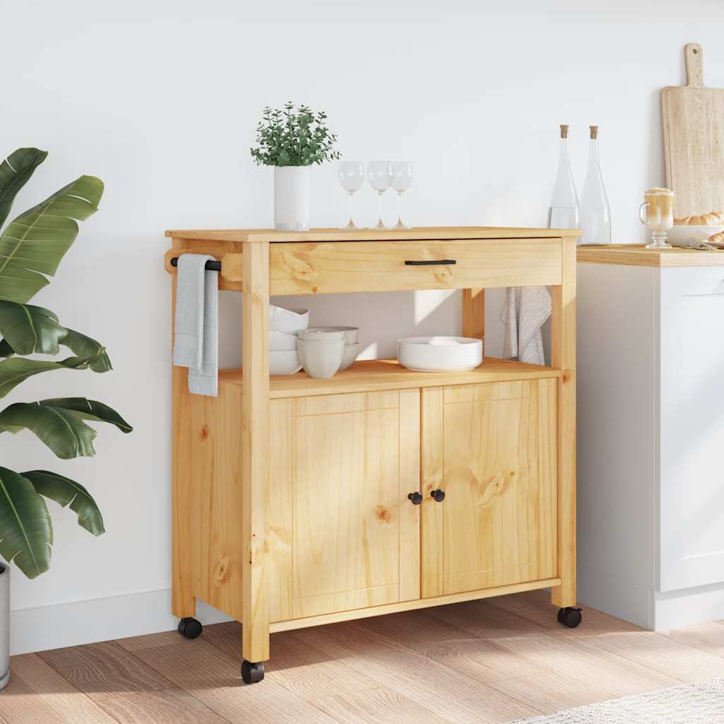 Kitchen Trolley MONZA 33.1"x15.7"x34.8" Solid Wood Pine