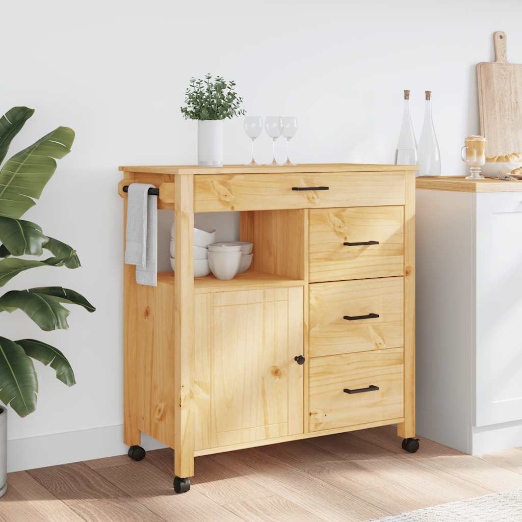 Kitchen Trolley MONZA 33.1"x15.7"x34.8" Solid Wood Pine