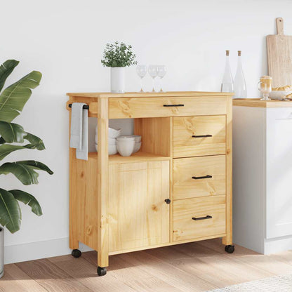 Kitchen Trolley MONZA 33.1"x15.7"x34.8" Solid Wood Pine