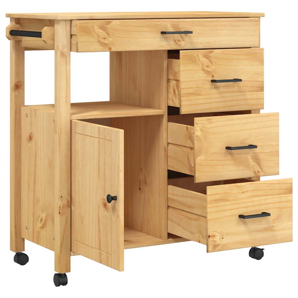Kitchen Trolley MONZA 33.1"x15.7"x34.8" Solid Wood Pine
