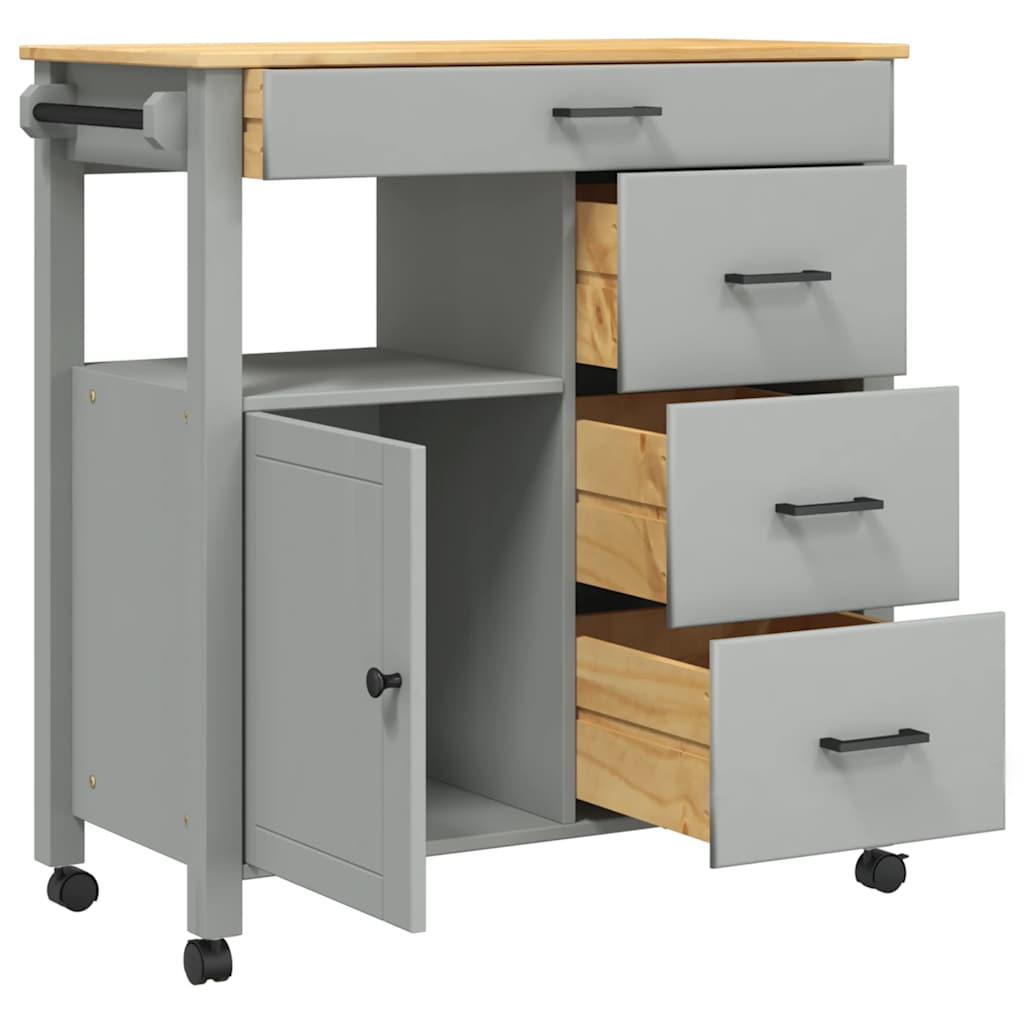 Kitchen Trolley MONZA 33.1"x15.7"x34.8" Solid Wood Pine