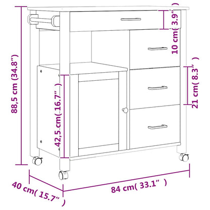 Kitchen Trolley MONZA 33.1"x15.7"x34.8" Solid Wood Pine