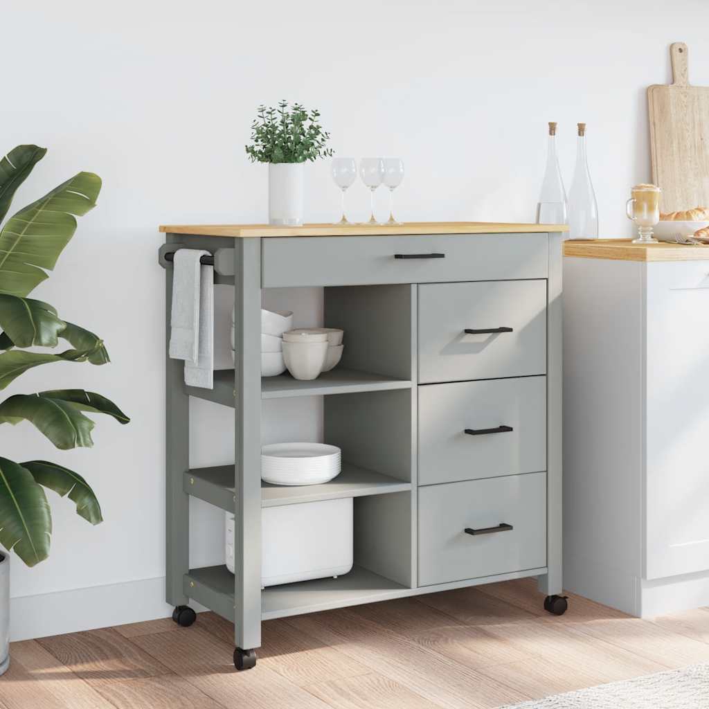 Kitchen Trolley MONZA 33.1"x15.7"x34.8" Solid Wood Pine